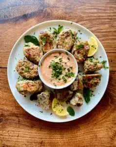 chicken kofta on a white plate